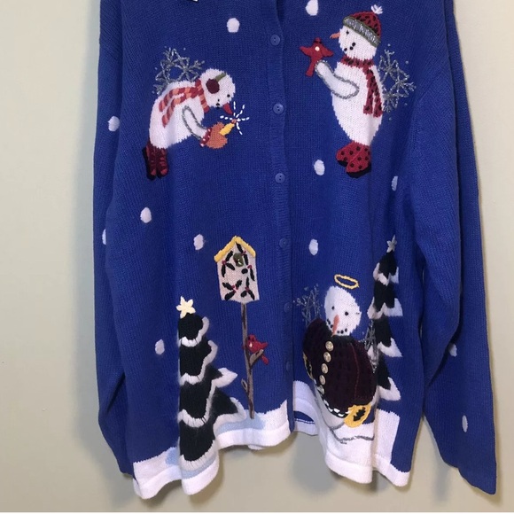 Quacker Factory 1X CUTE Vintage snowman/winter cardigan sweater EUC - Picture 3 of 11